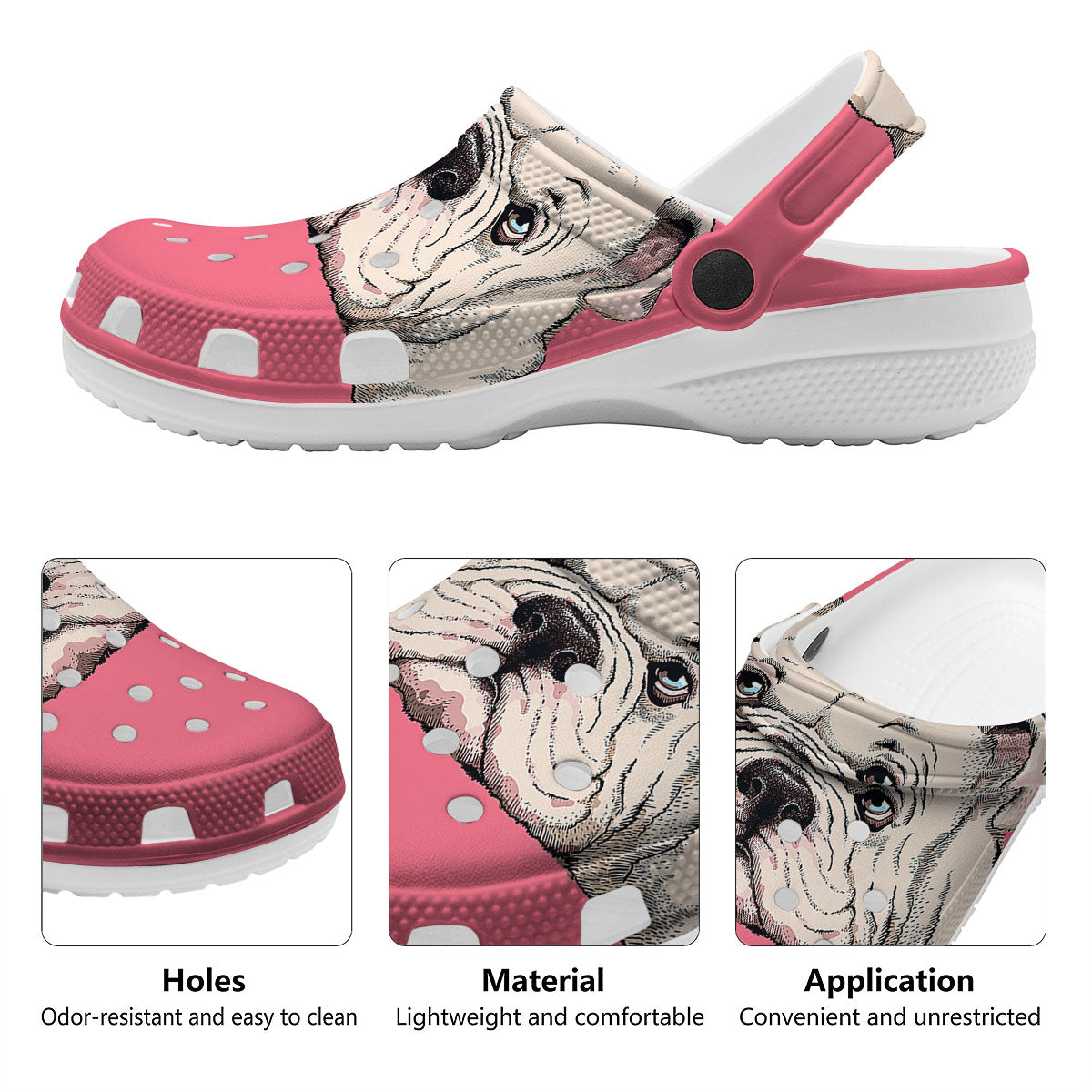 Portrait English Bulldog Print Clog-grizzshop