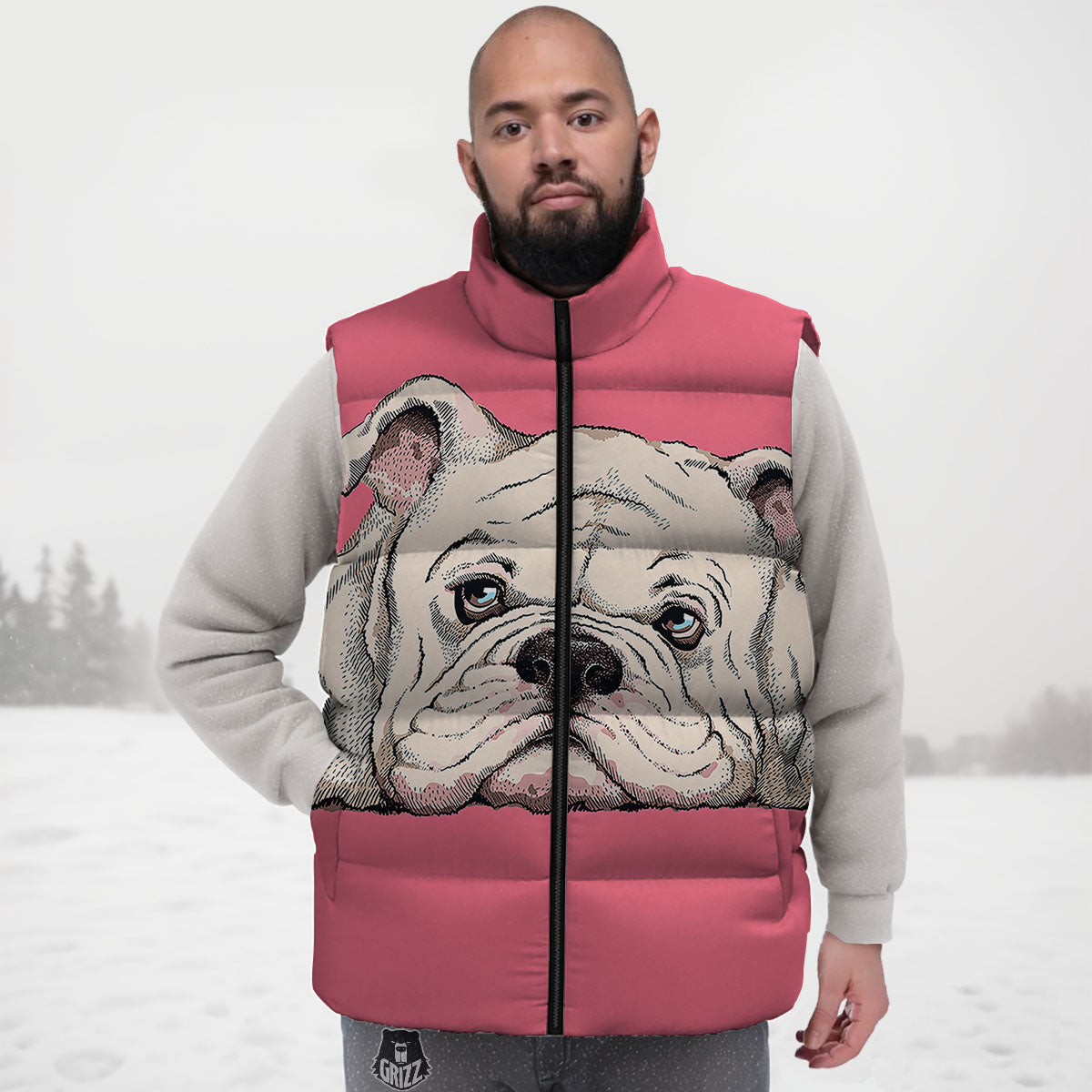 Portrait English Bulldog Print Down Vest