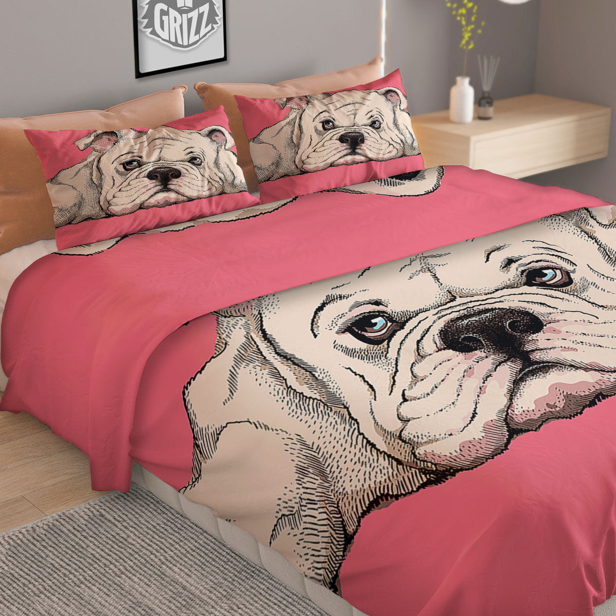 Portrait English Bulldog Print Duvet Cover Bedding Set