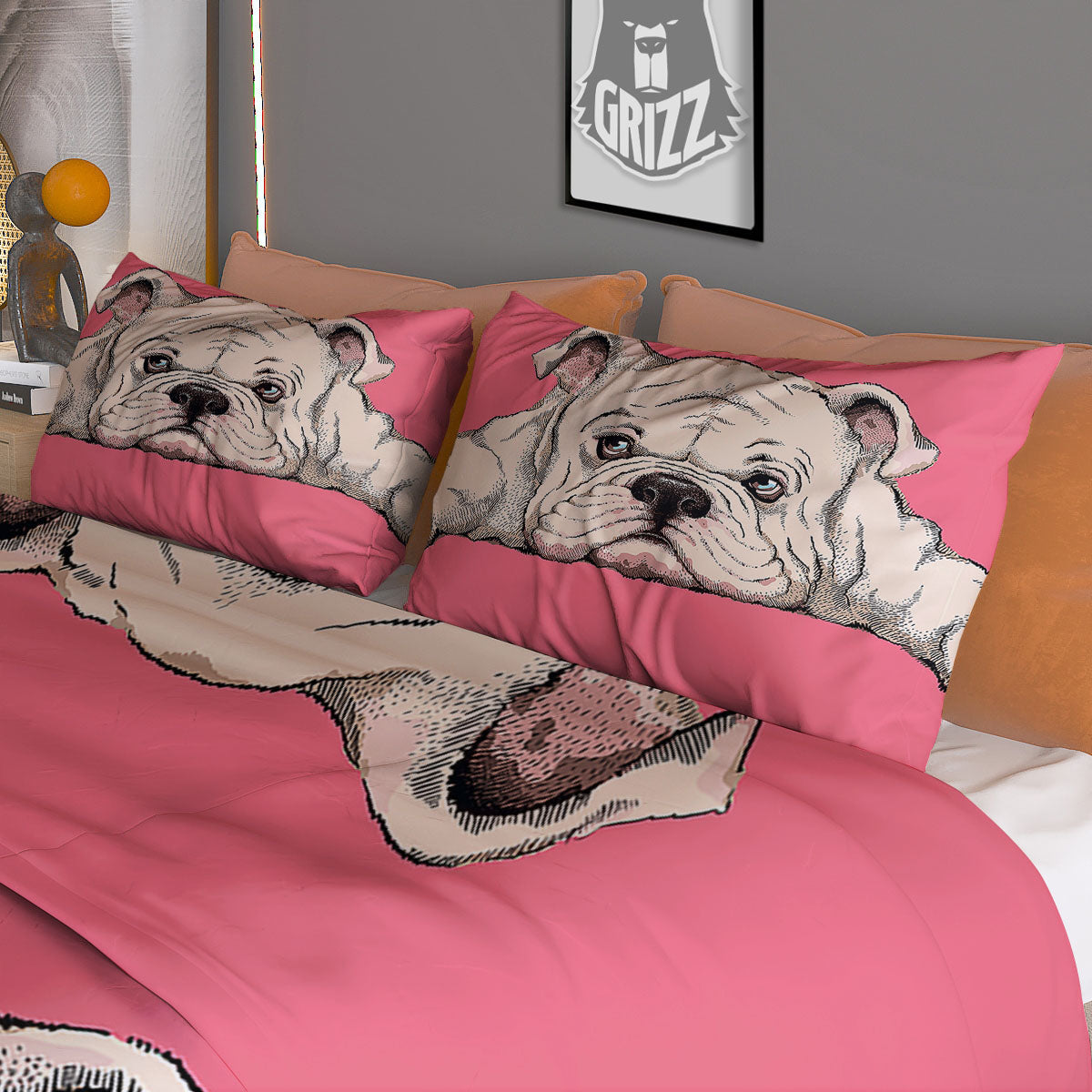 Portrait English Bulldog Print Duvet Cover Bedding Set