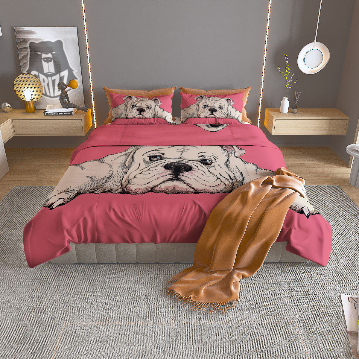 Portrait English Bulldog Print Duvet Cover Bedding Set