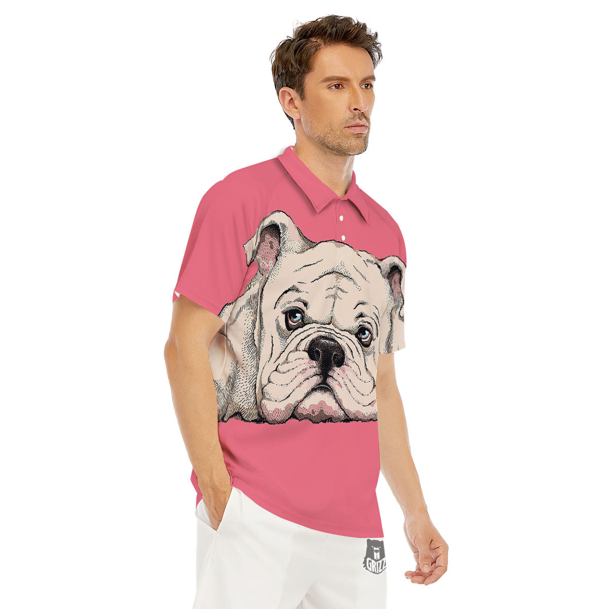 Portrait English Bulldog Print Men's Golf Shirts-grizzshop