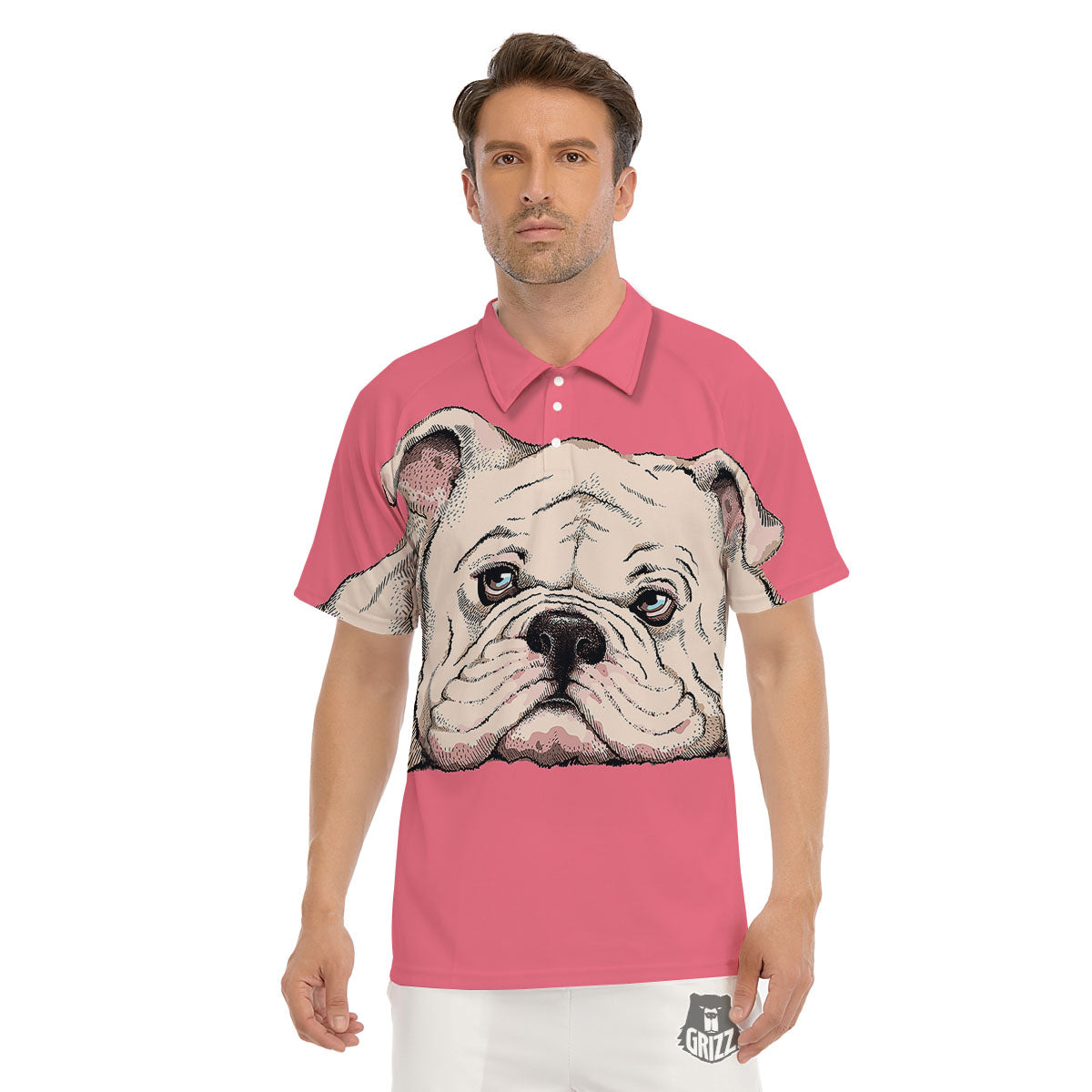 Portrait English Bulldog Print Men's Golf Shirts-grizzshop