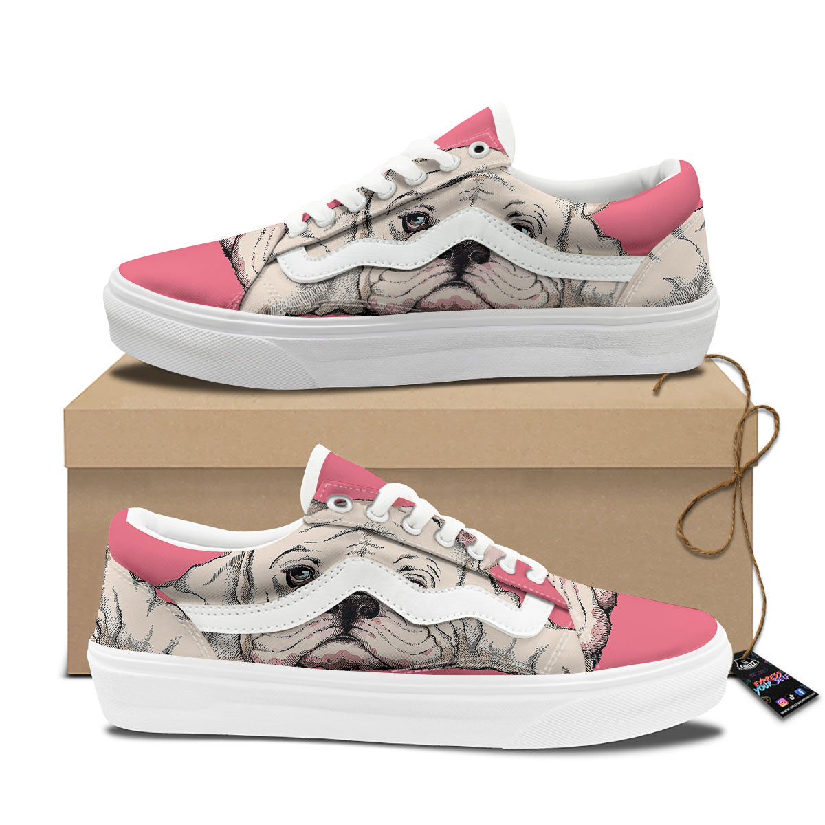 Portrait English Bulldog Print Skate Shoes-grizzshop