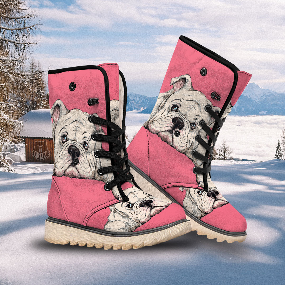 Portrait English Bulldog Print Snow Boots-grizzshop