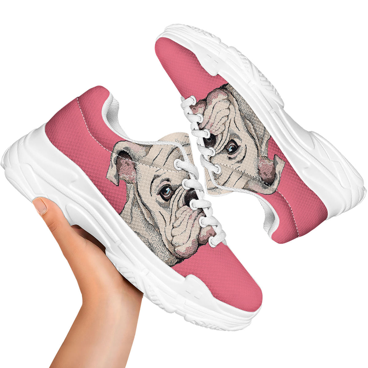 Portrait English Bulldog Print White Chunky Shoes-grizzshop
