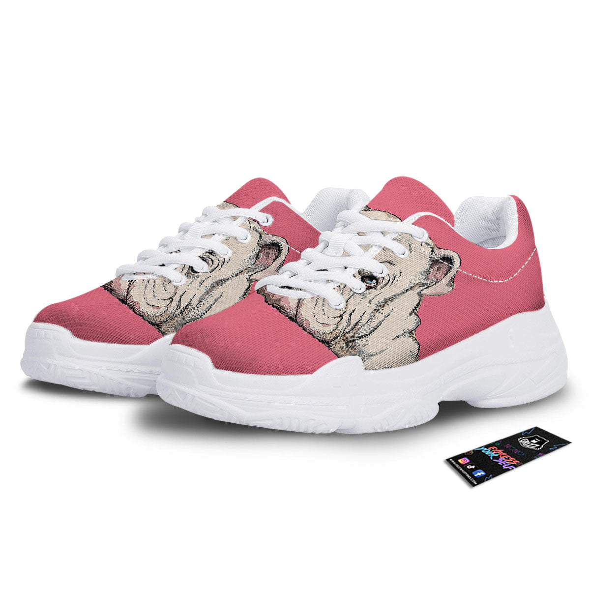 Portrait English Bulldog Print White Chunky Shoes-grizzshop