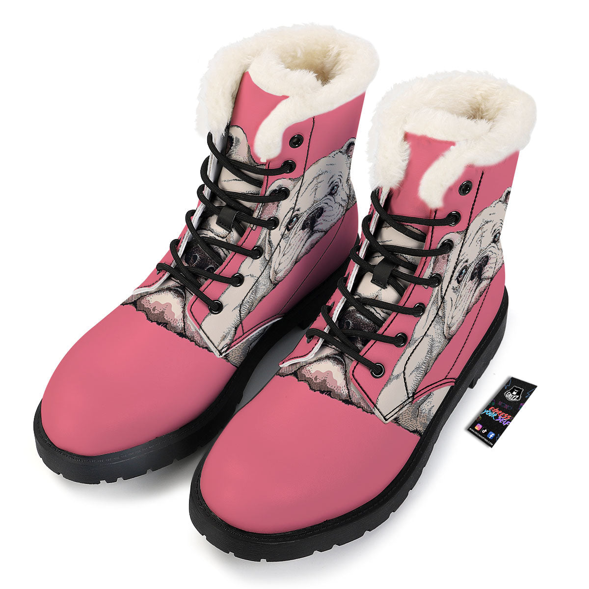 Portrait English Bulldog Print Winter Boots-grizzshop