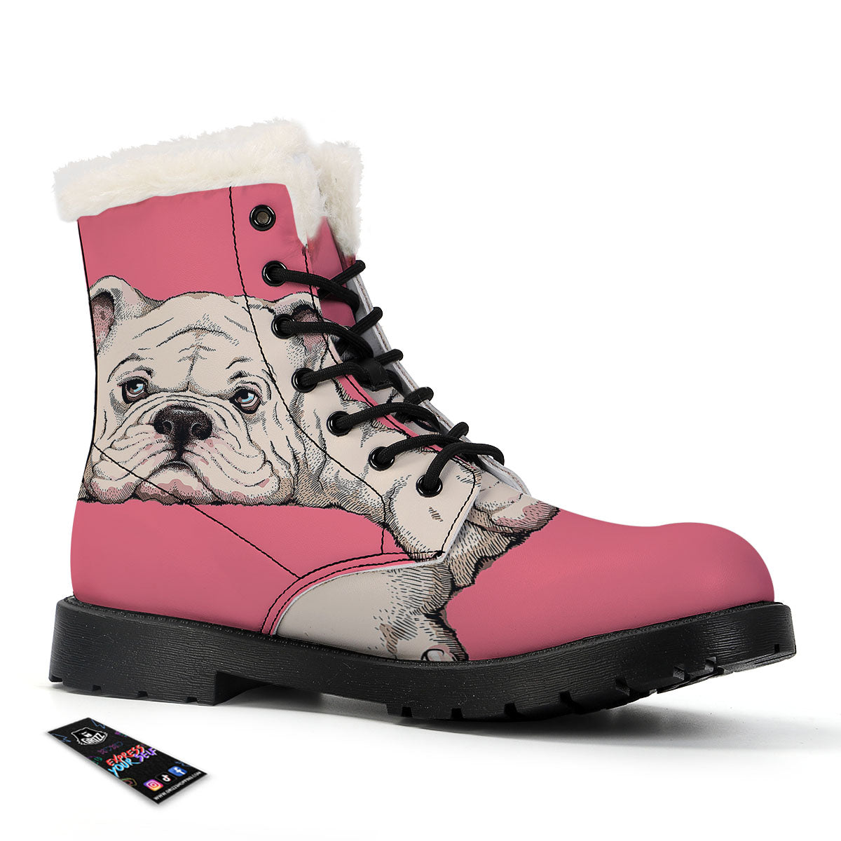 Portrait English Bulldog Print Winter Boots-grizzshop