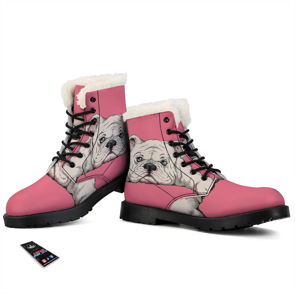 Portrait English Bulldog Print Winter Boots-grizzshop