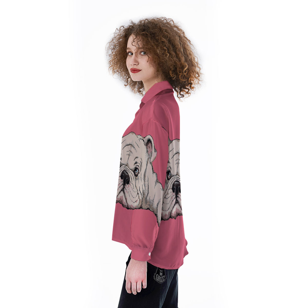 Portrait English Bulldog Print Women's Long Sleeve Shirts-grizzshop