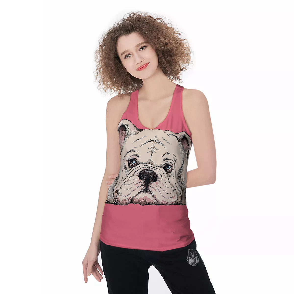 Portrait English Bulldog Print Women's Racerback Tank Top-grizzshop
