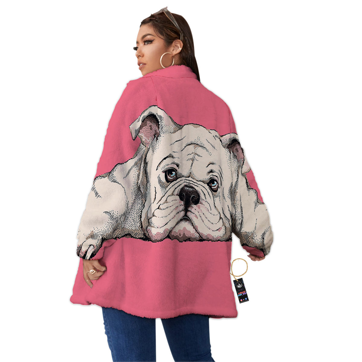 Portrait English Bulldog Print Women's Sherpa Jacket-grizzshop