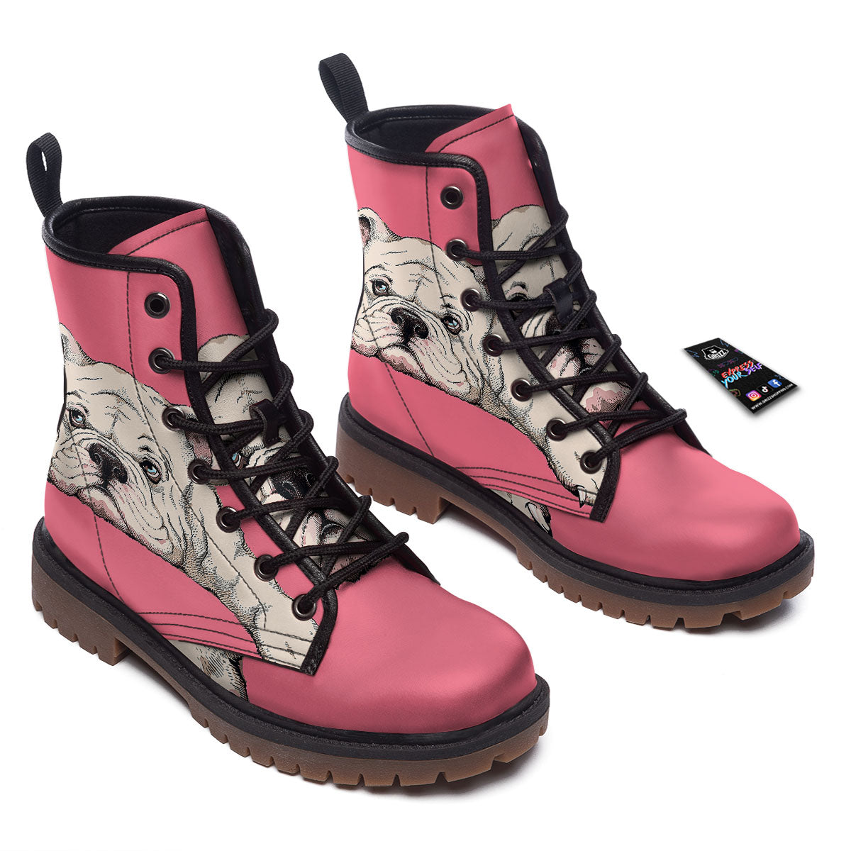 Portrait English Bulldog Print Work Boots-grizzshop