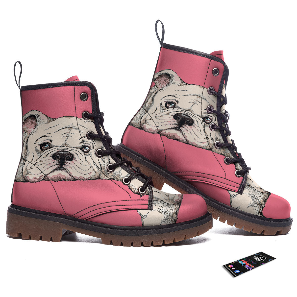 Portrait English Bulldog Print Work Boots-grizzshop