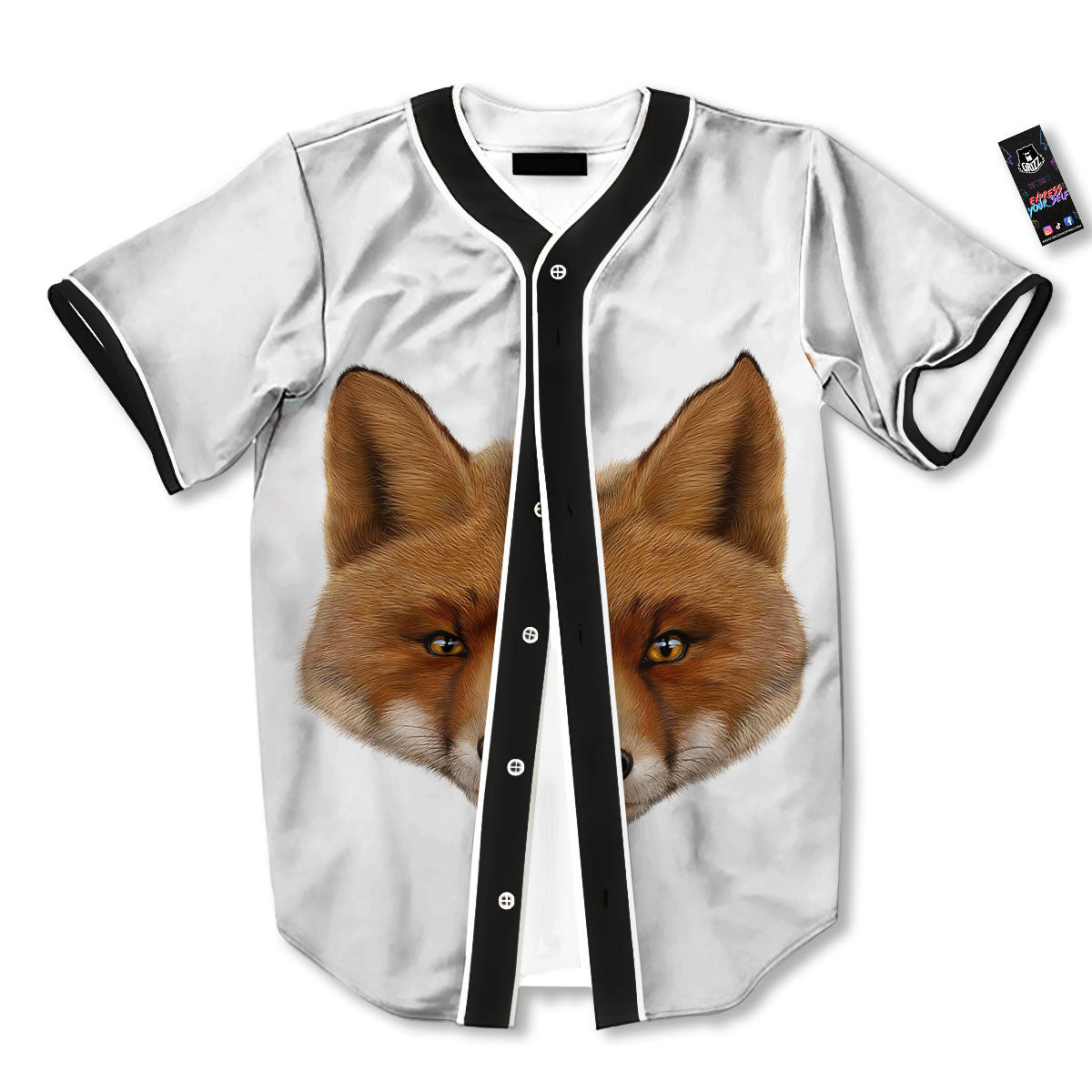 Portrait Fox Print Baseball Jersey-grizzshop