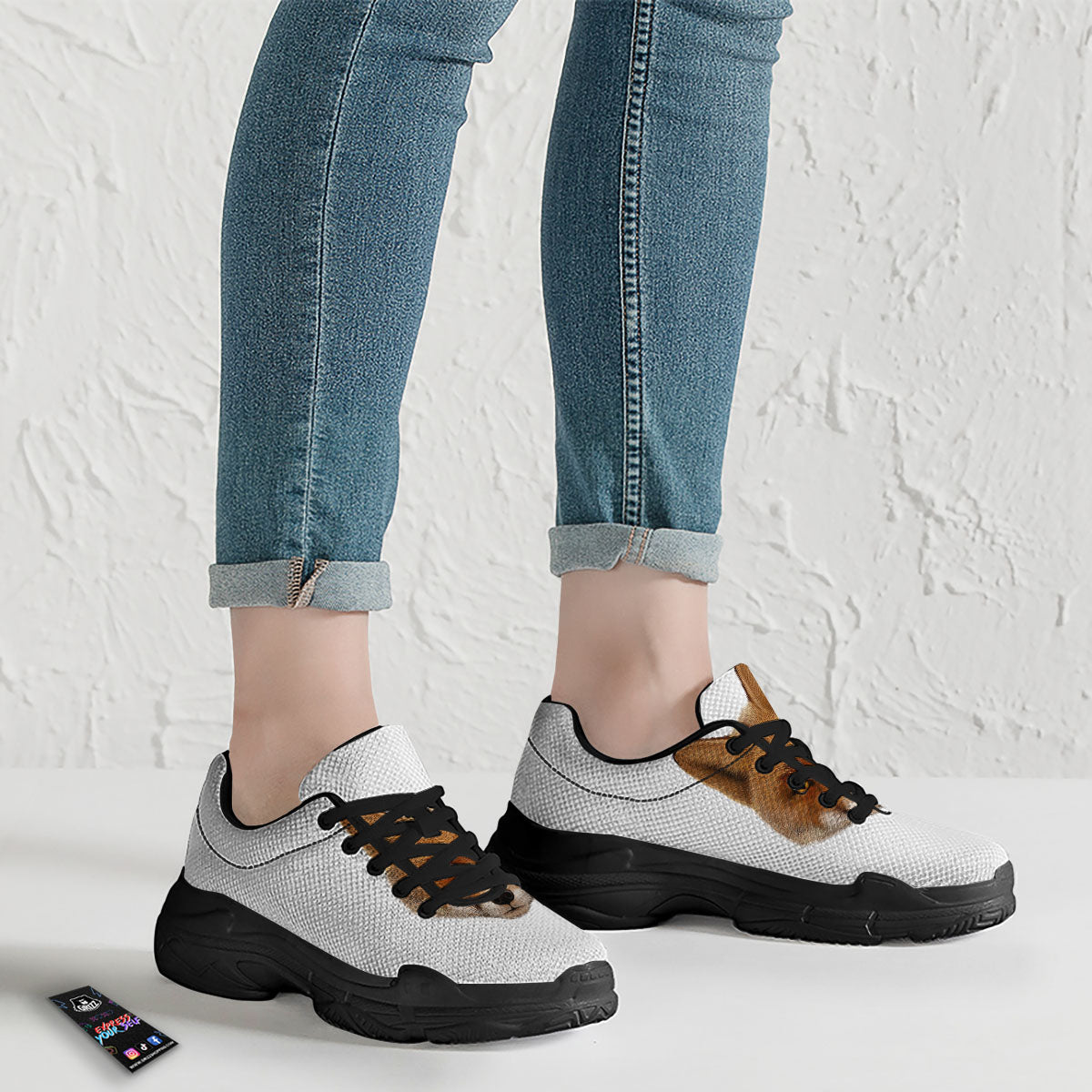 Portrait Fox Print Black Chunky Shoes-grizzshop