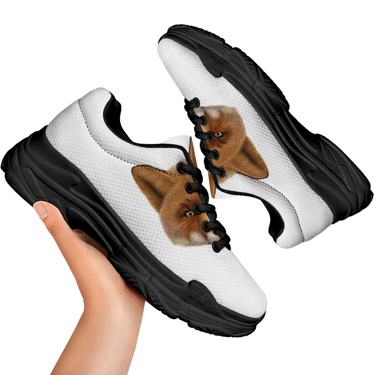 Portrait Fox Print Black Chunky Shoes-grizzshop