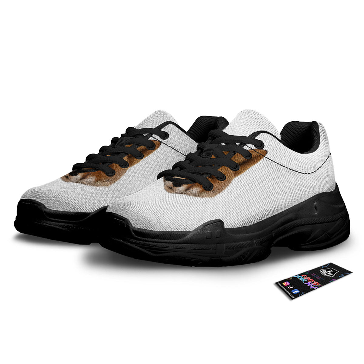 Portrait Fox Print Black Chunky Shoes-grizzshop