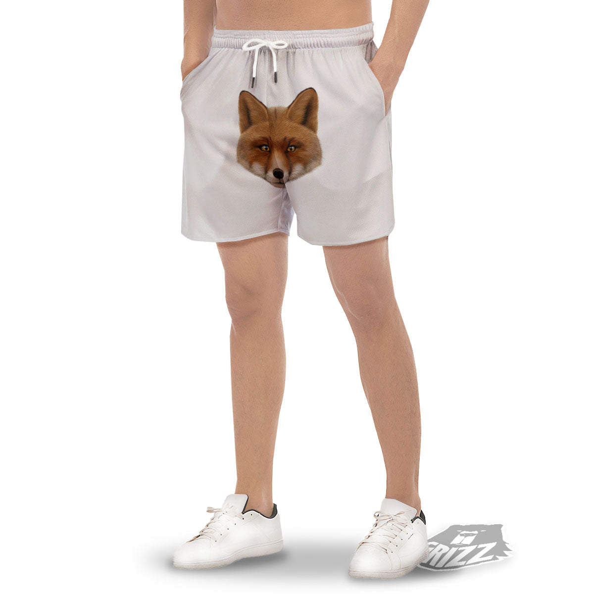 Portrait Fox Print Men's Gym Shorts-grizzshop