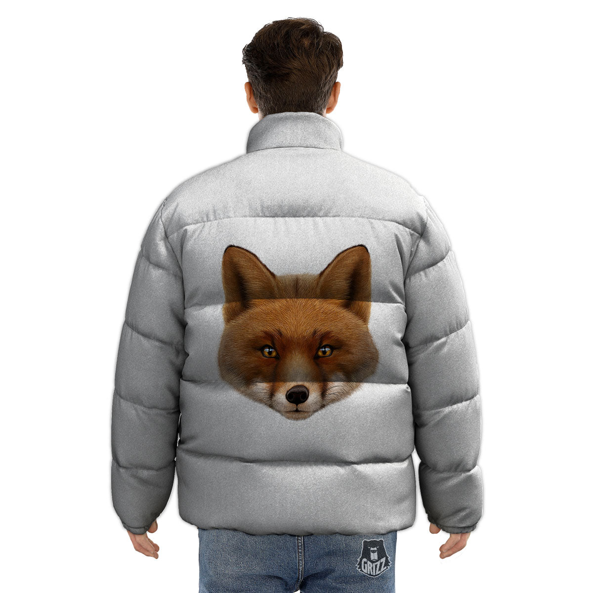 Portrait Fox Print Puffer Jacket-grizzshop