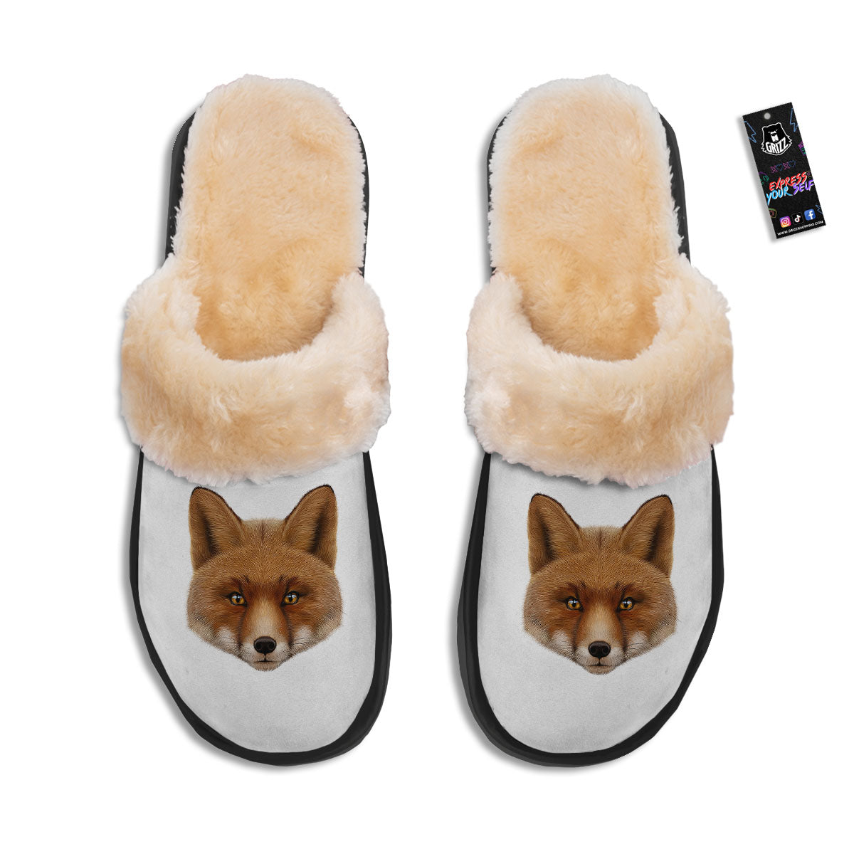 Portrait Fox Print Slippers-grizzshop