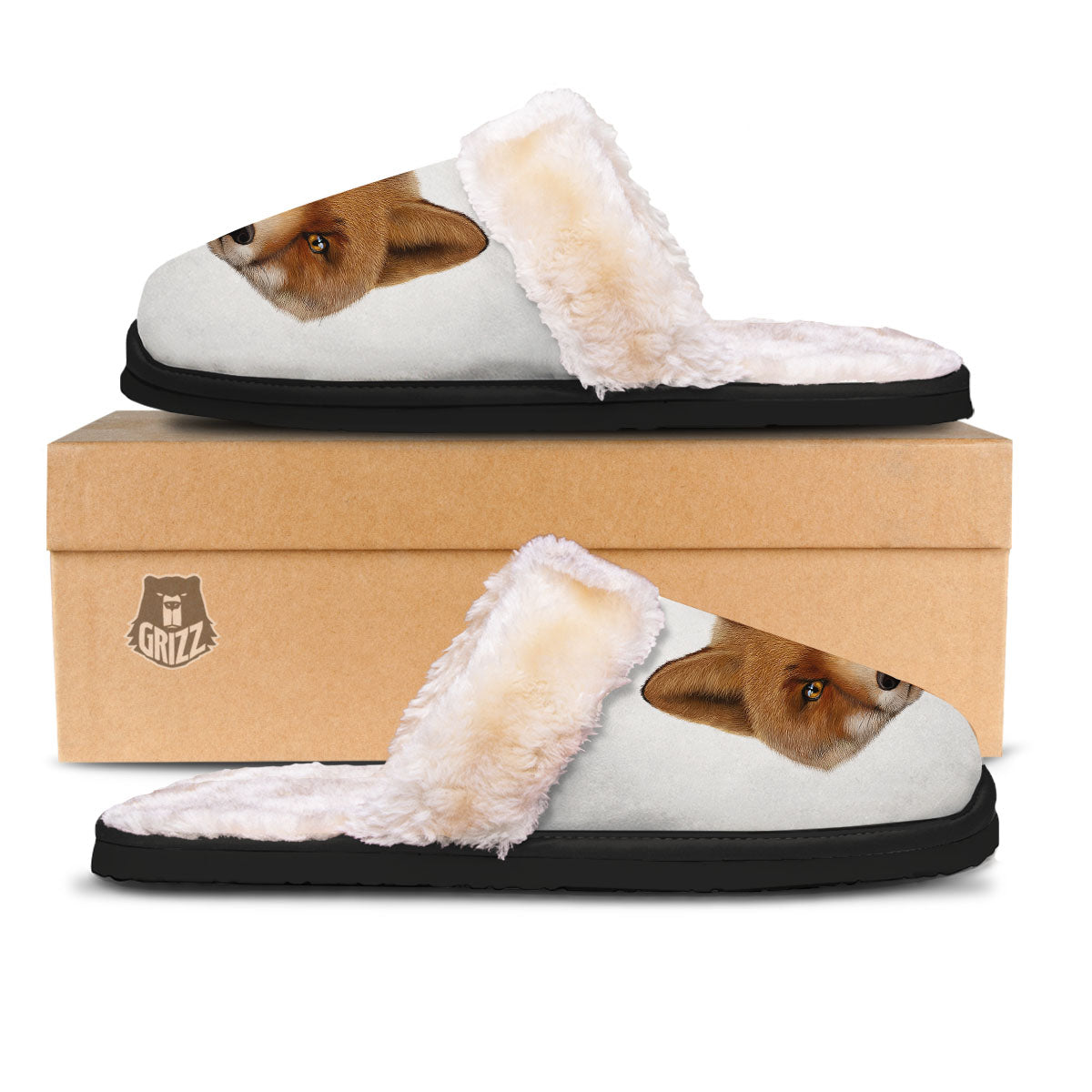 Portrait Fox Print Slippers-grizzshop