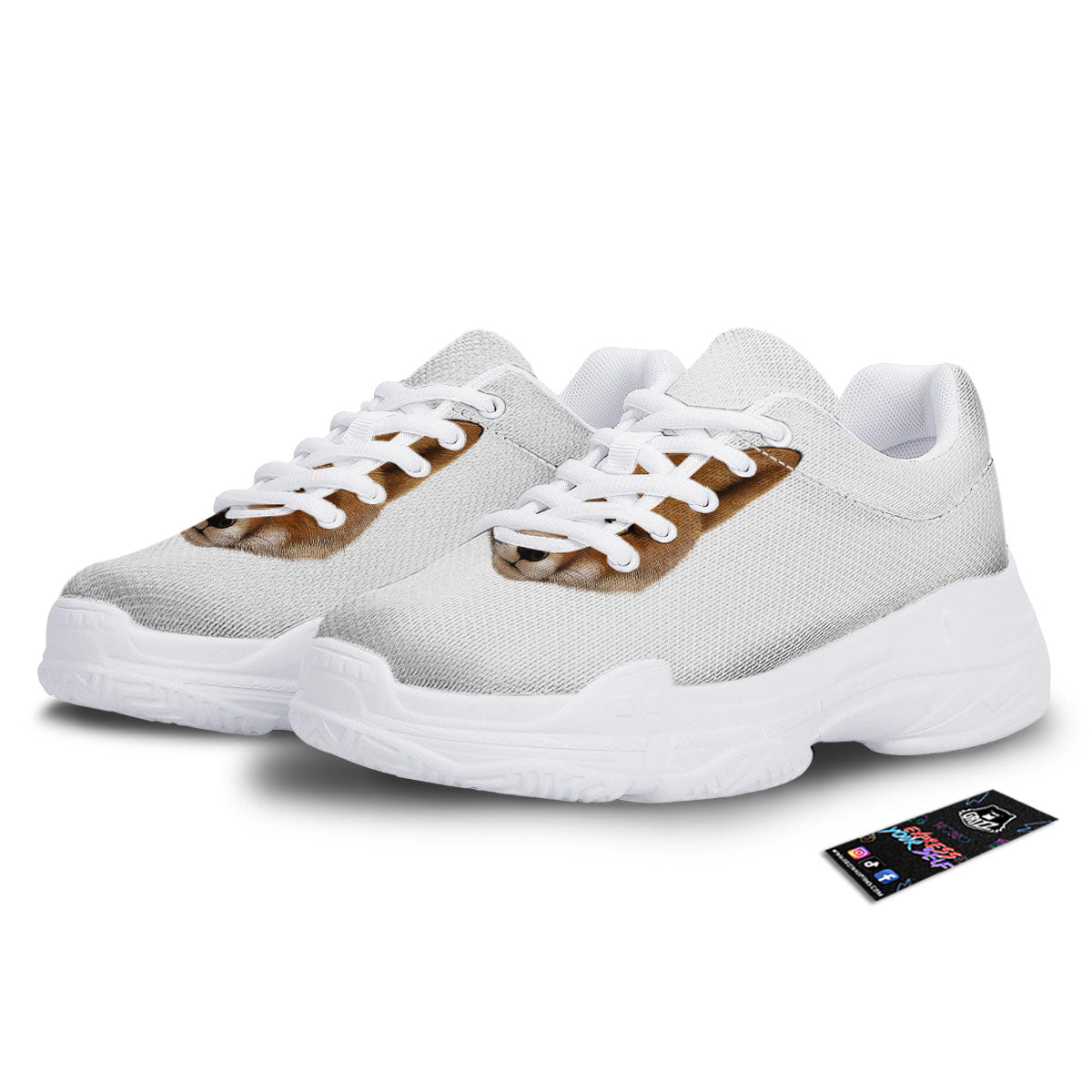 Portrait Fox Print White Chunky Shoes-grizzshop