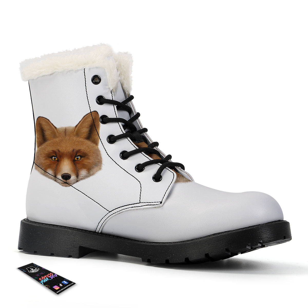 Portrait Fox Print Winter Boots-grizzshop