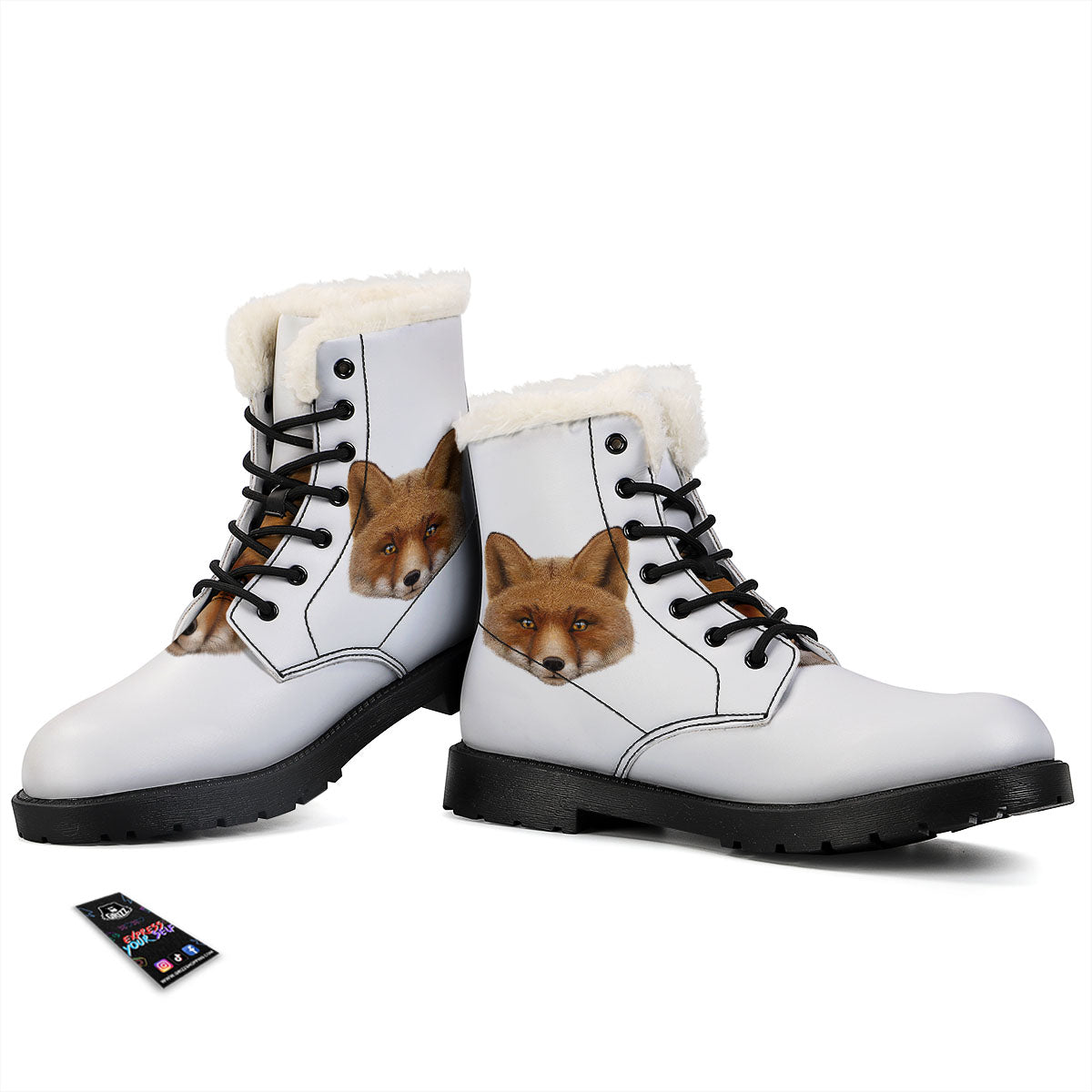 Portrait Fox Print Winter Boots-grizzshop