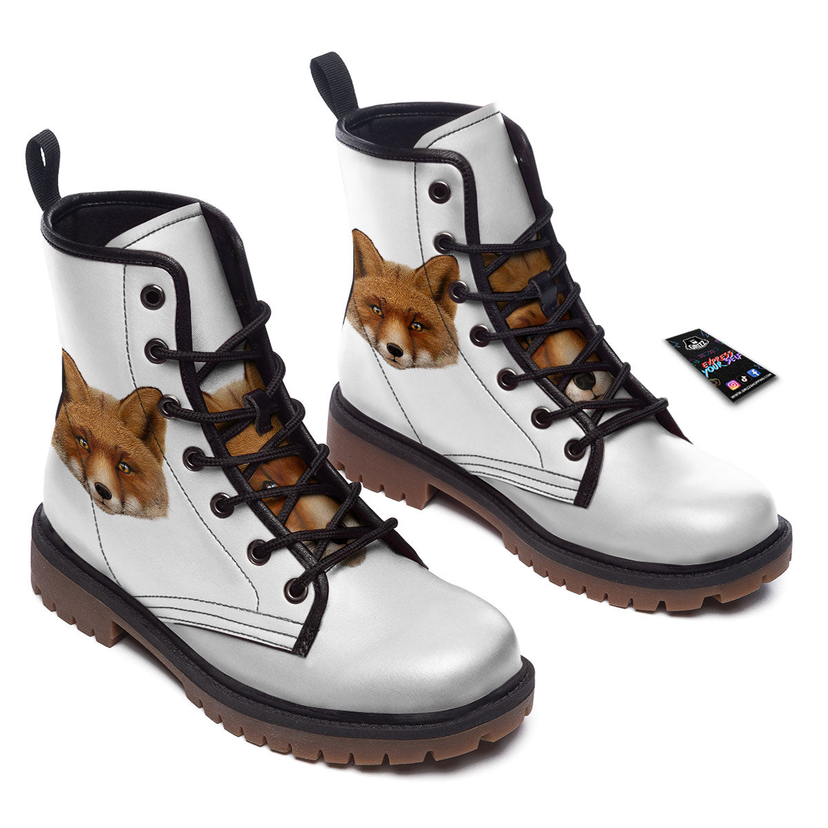 Portrait Fox Print Work Boots-grizzshop