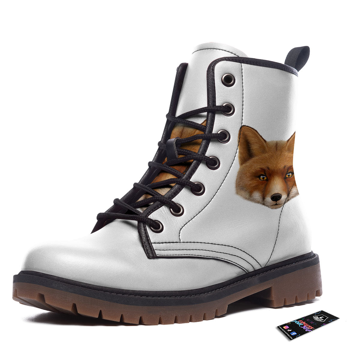 Portrait Fox Print Work Boots-grizzshop