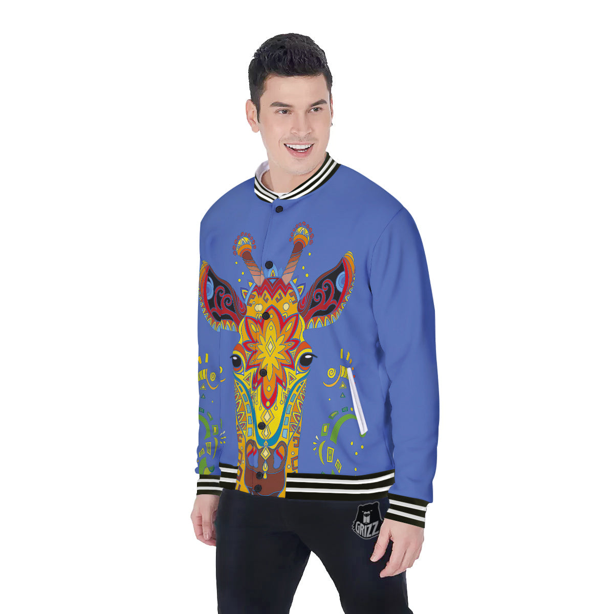 Portrait Giraffe Colorful Print Baseball Jacket-grizzshop