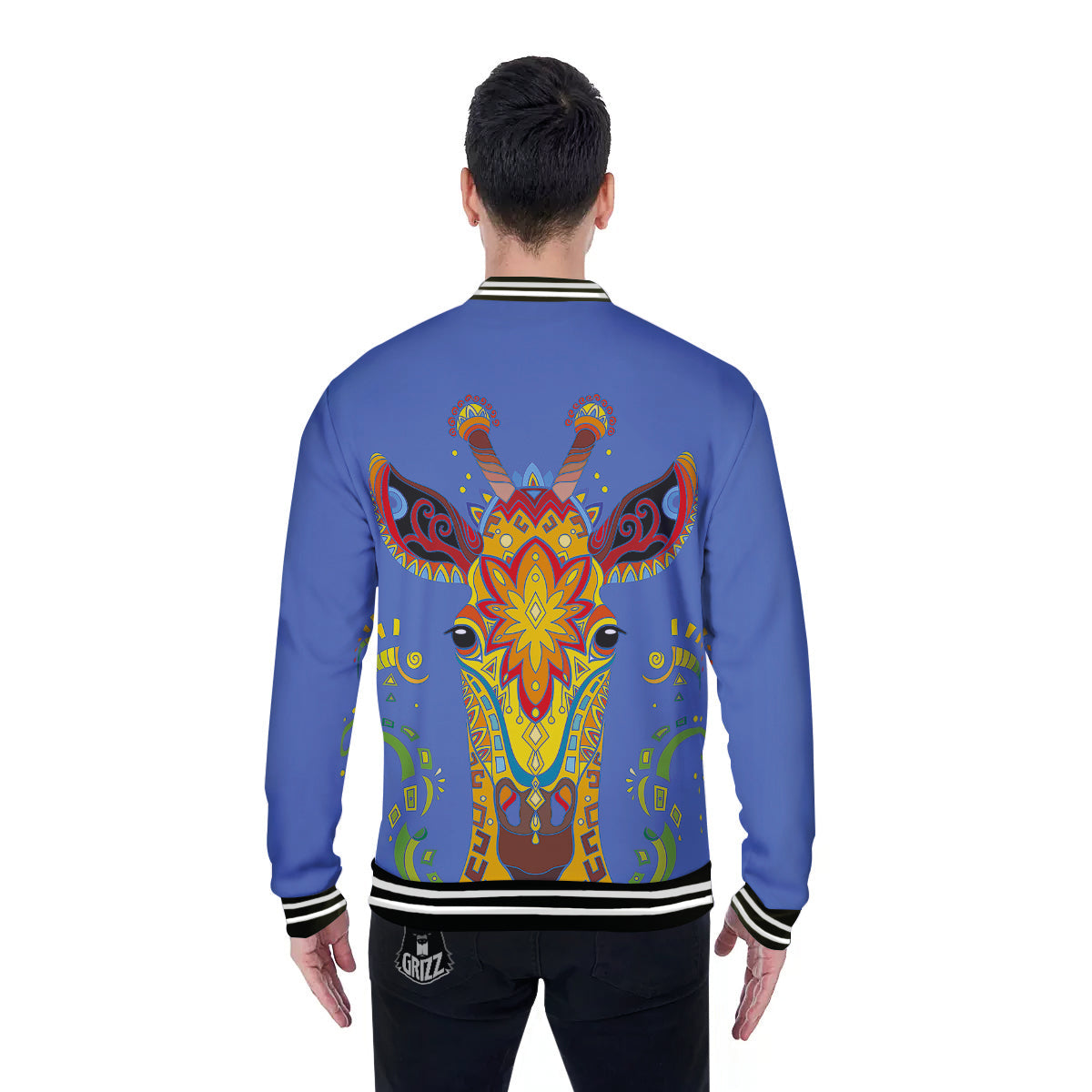 Portrait Giraffe Colorful Print Baseball Jacket-grizzshop