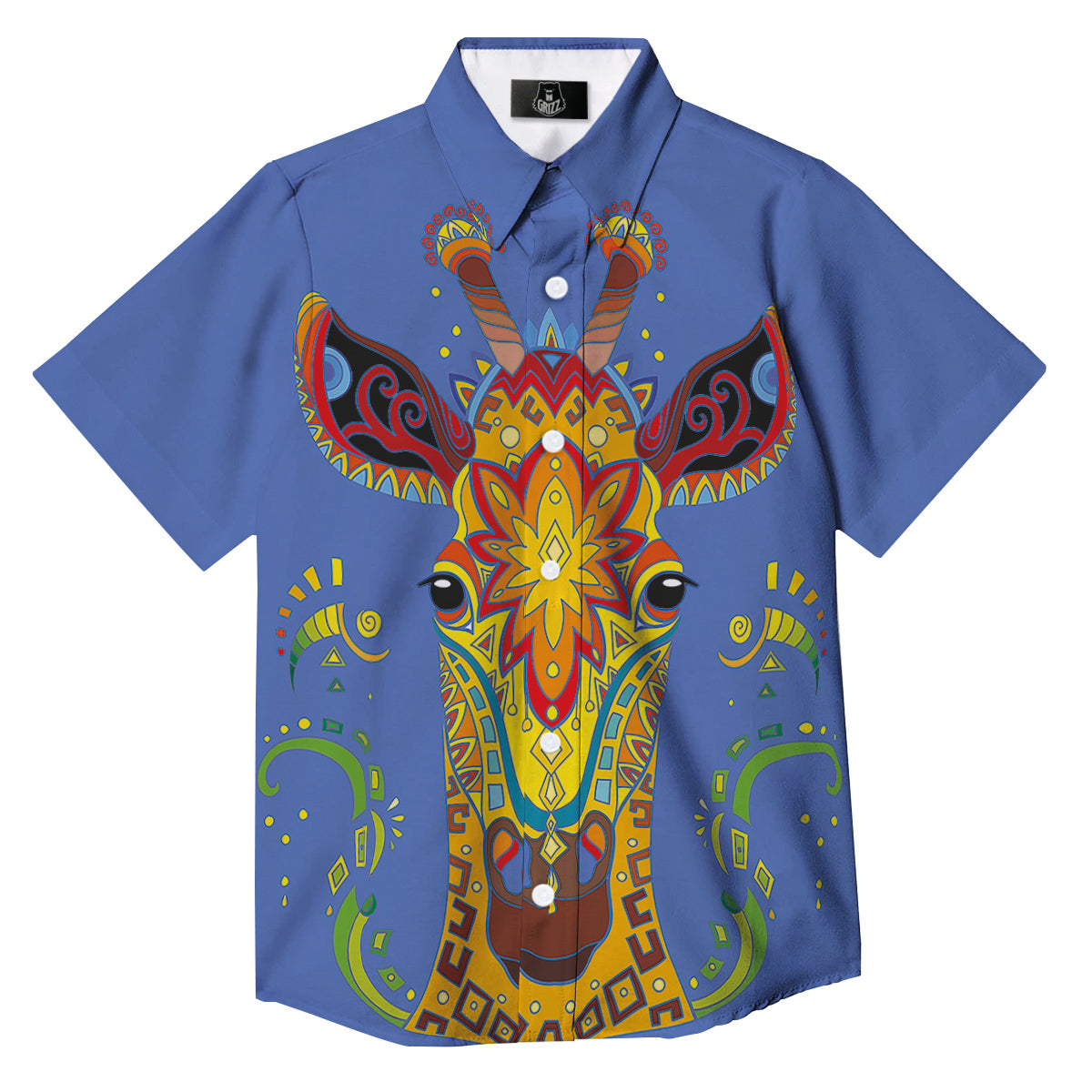 Portrait Giraffe Colorful Print Button Up Shirt-grizzshop