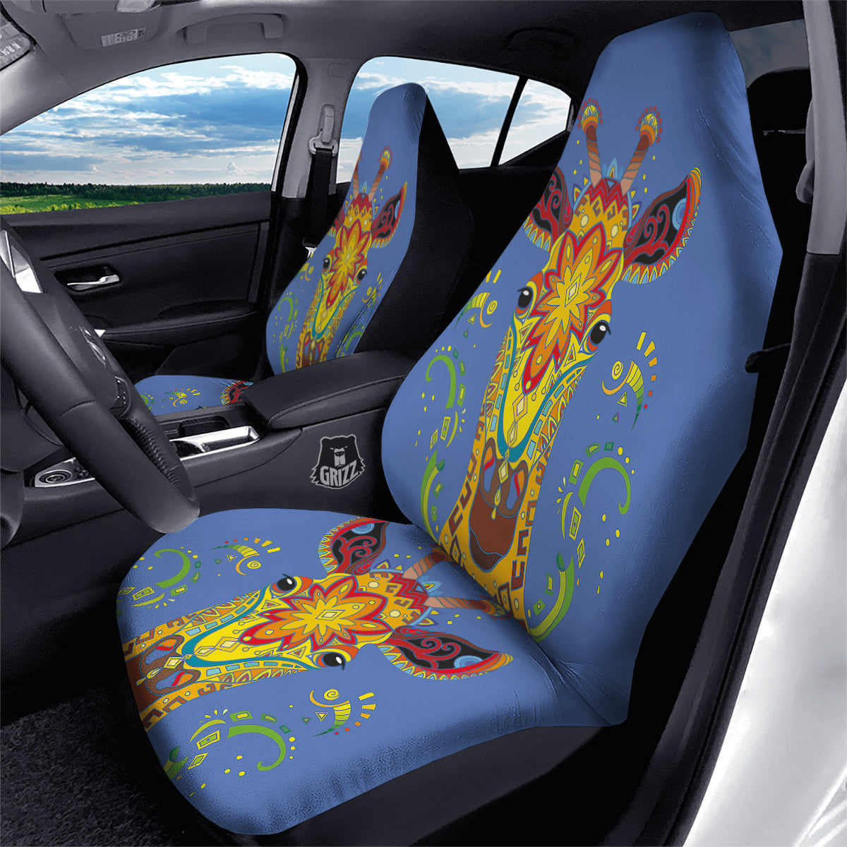 Portrait Giraffe Colorful Print Car Seat Covers-grizzshop