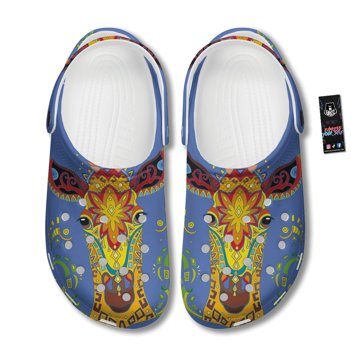 Portrait Giraffe Colorful Print Clog-grizzshop