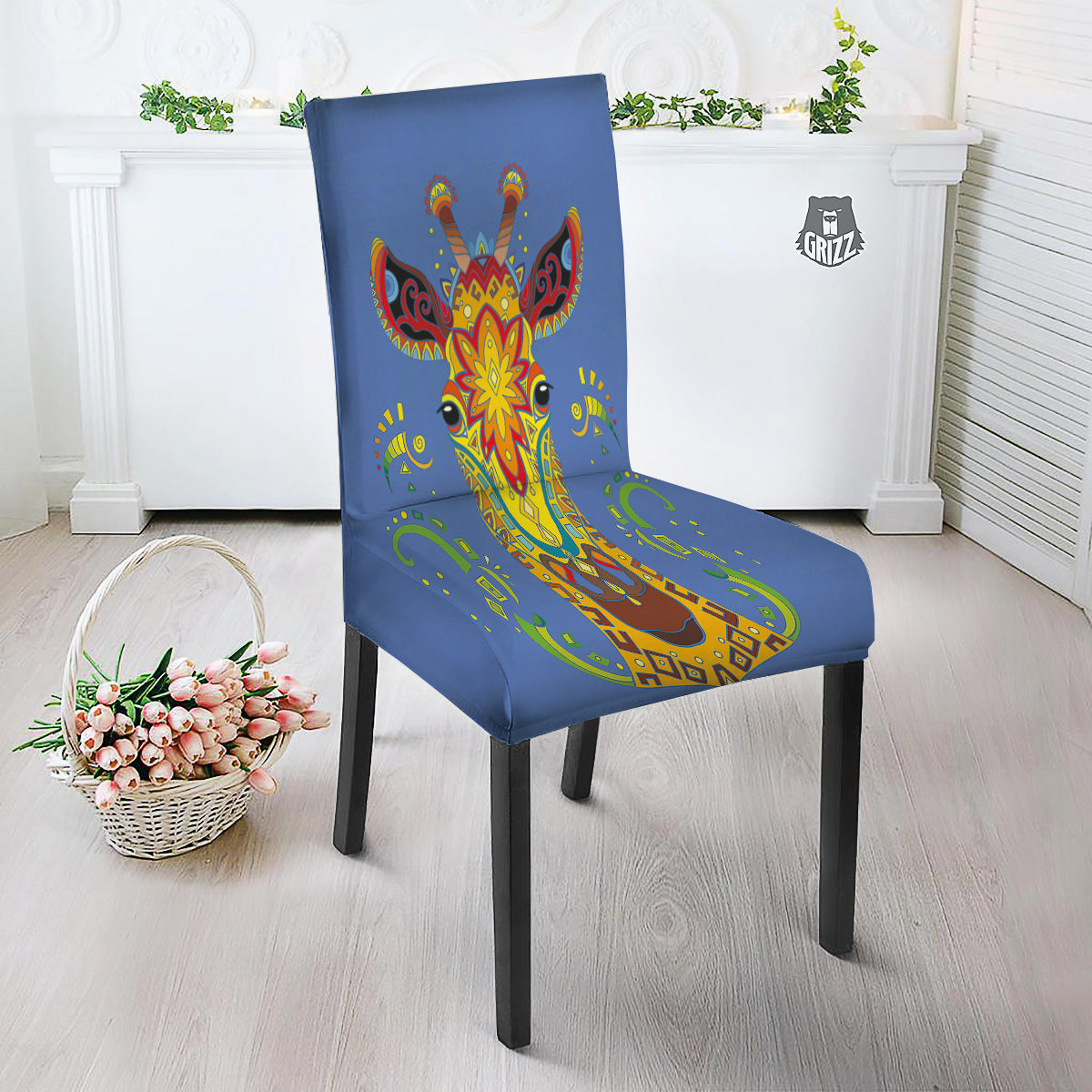 Portrait Giraffe Colorful Print Dining Chair Slipcover-grizzshop
