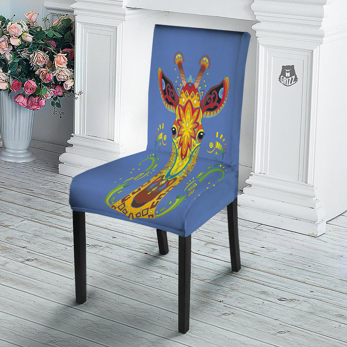 Portrait Giraffe Colorful Print Dining Chair Slipcover-grizzshop