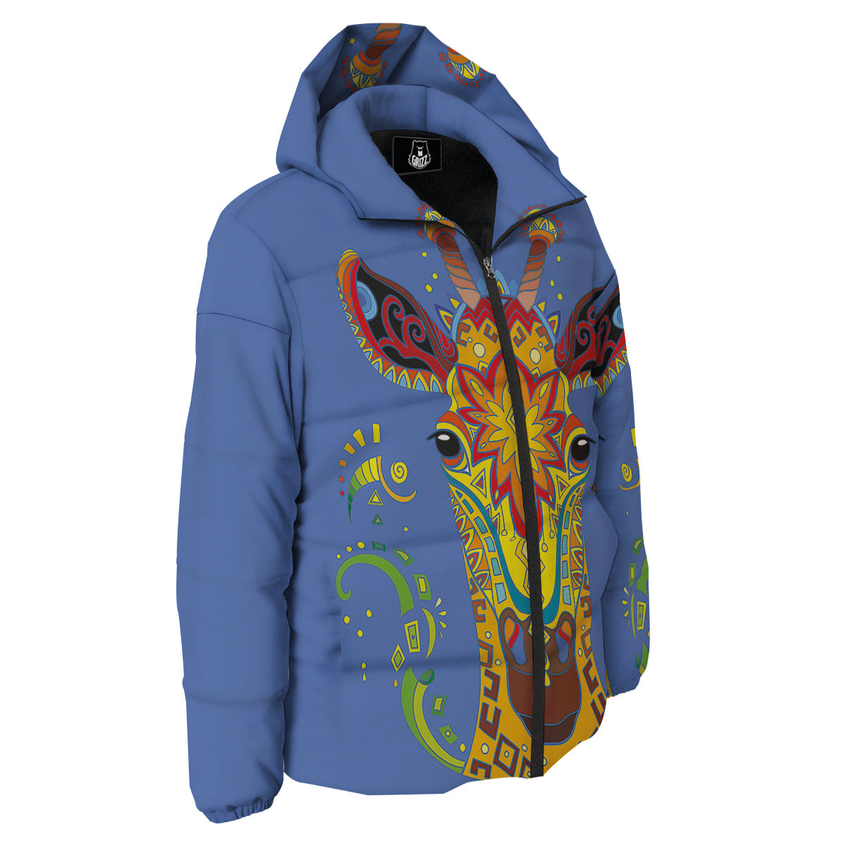 Portrait Giraffe Colorful Print Down Jacket-grizzshop