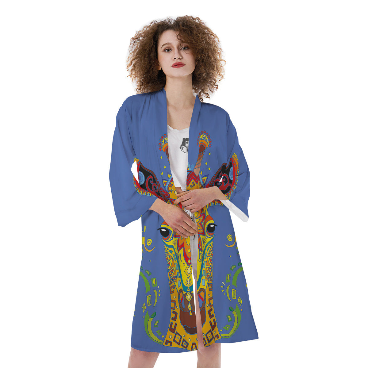 Portrait Giraffe Colorful Print Kimono-grizzshop
