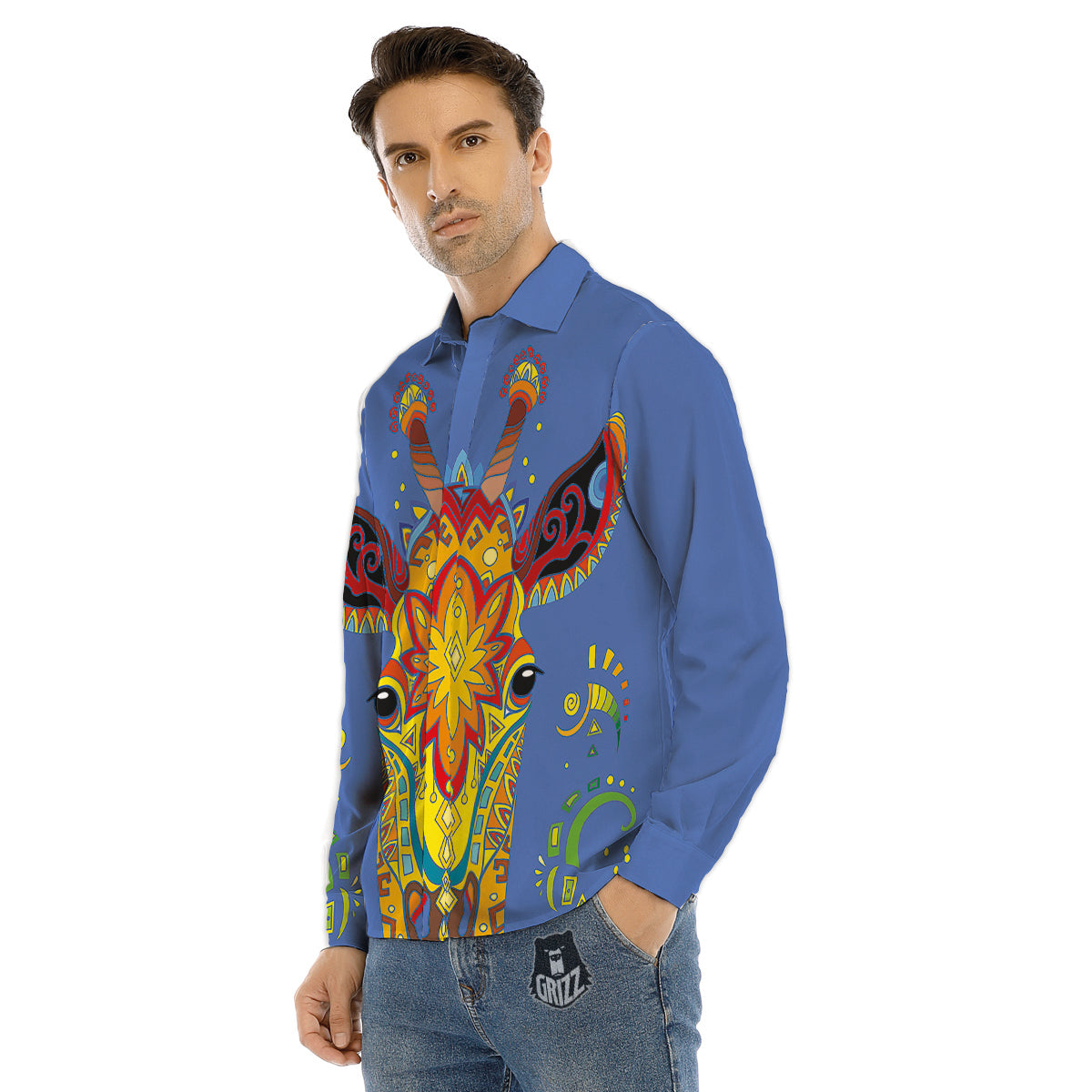 Portrait Giraffe Colorful Print Men's Dress Shirts-grizzshop