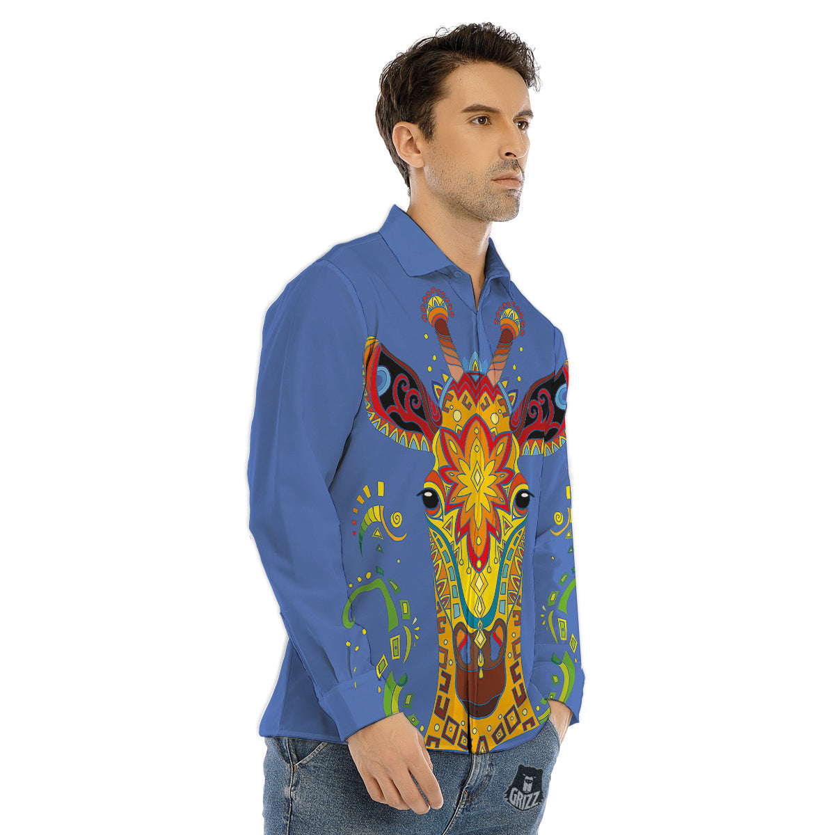 Portrait Giraffe Colorful Print Men's Dress Shirts-grizzshop