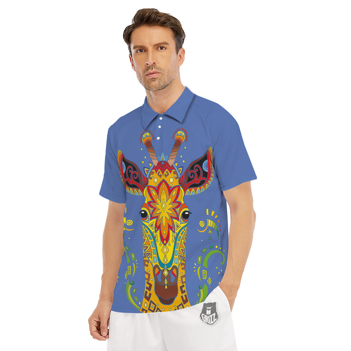 Portrait Giraffe Colorful Print Men's Golf Shirts-grizzshop