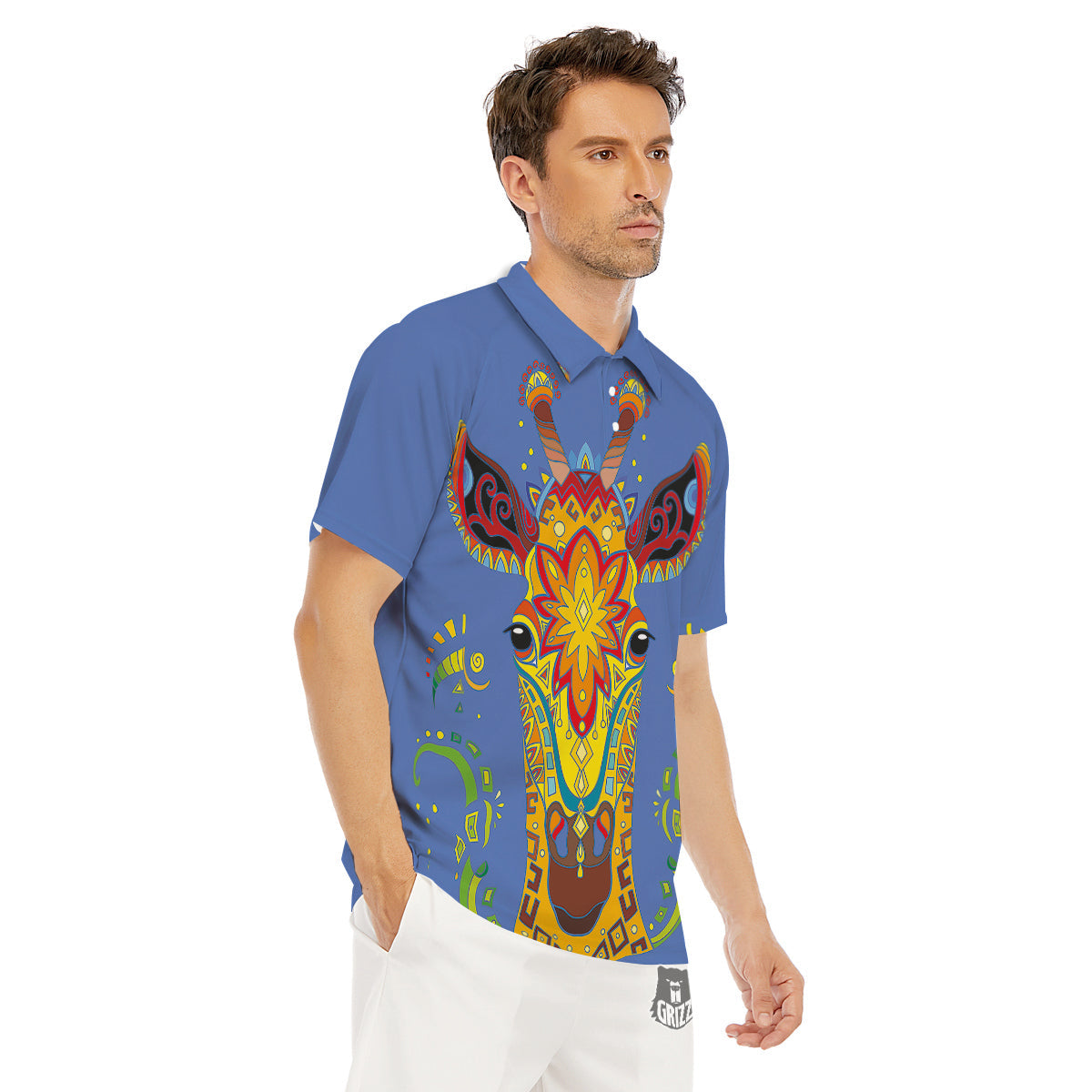 Portrait Giraffe Colorful Print Men's Golf Shirts-grizzshop