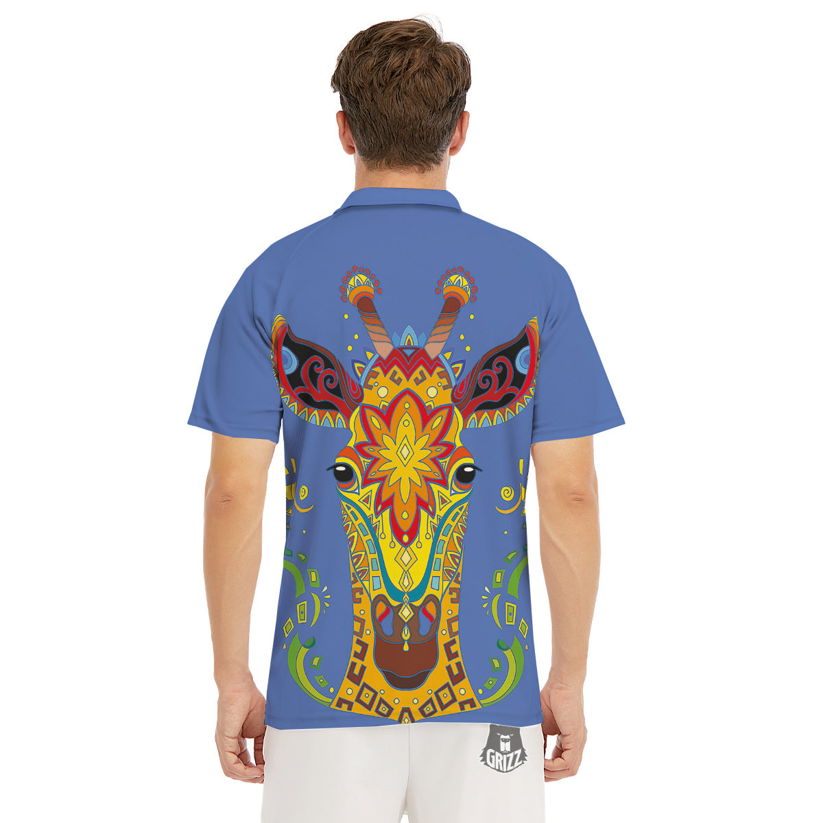Portrait Giraffe Colorful Print Men's Golf Shirts-grizzshop