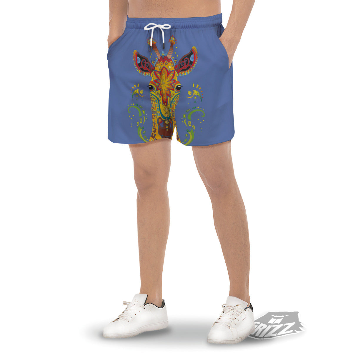 Portrait Giraffe Colorful Print Men's Gym Shorts-grizzshop