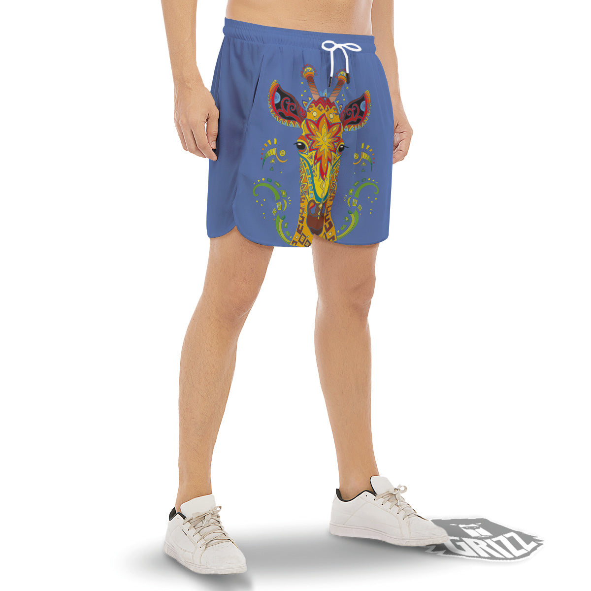 Portrait Giraffe Colorful Print Men's Gym Shorts-grizzshop