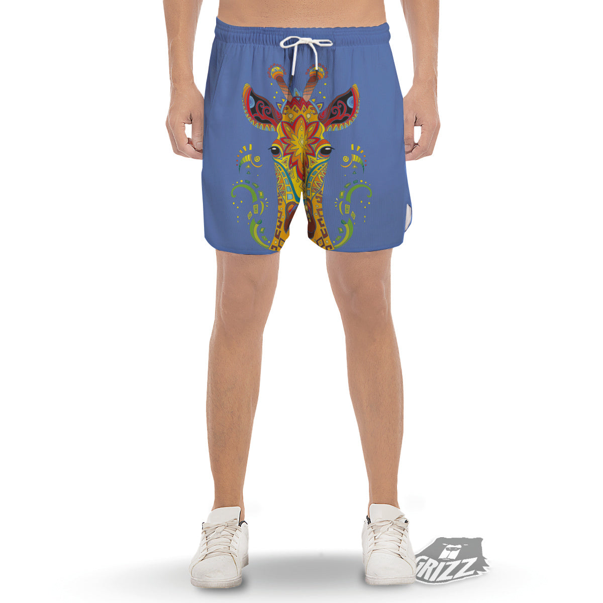 Portrait Giraffe Colorful Print Men's Gym Shorts-grizzshop