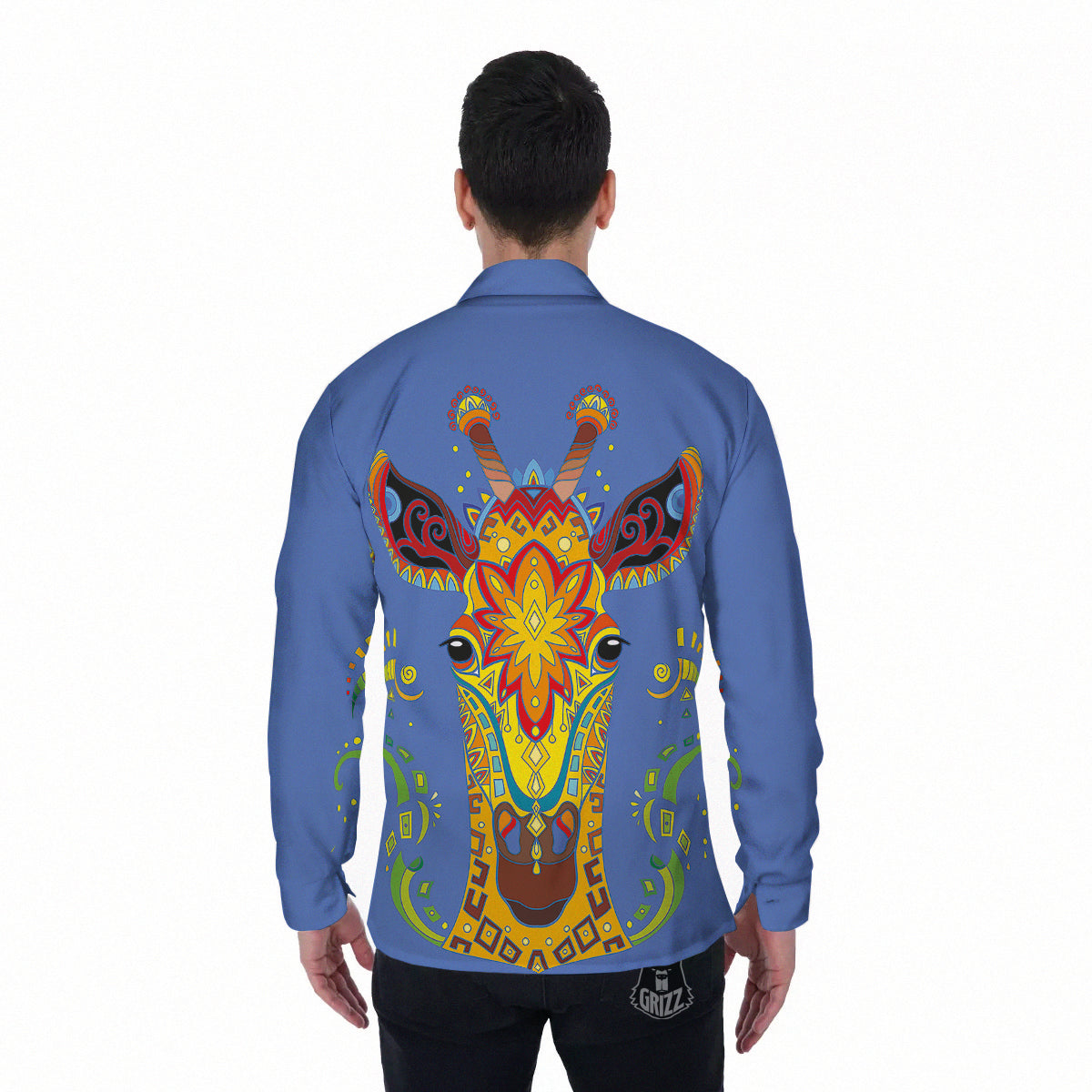 Portrait Giraffe Colorful Print Men's Long Sleeve Shirts-grizzshop